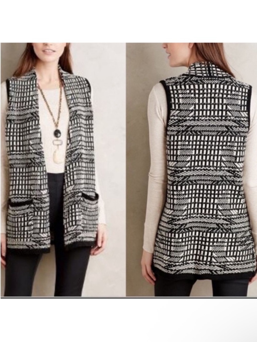 Anthropologie ANGEL OF THE NORTH Roenne Plaid Open Front Sweater Vest M